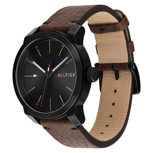 Tommy Hilfiger Analog Black Dial Leather Strap Watch for Men