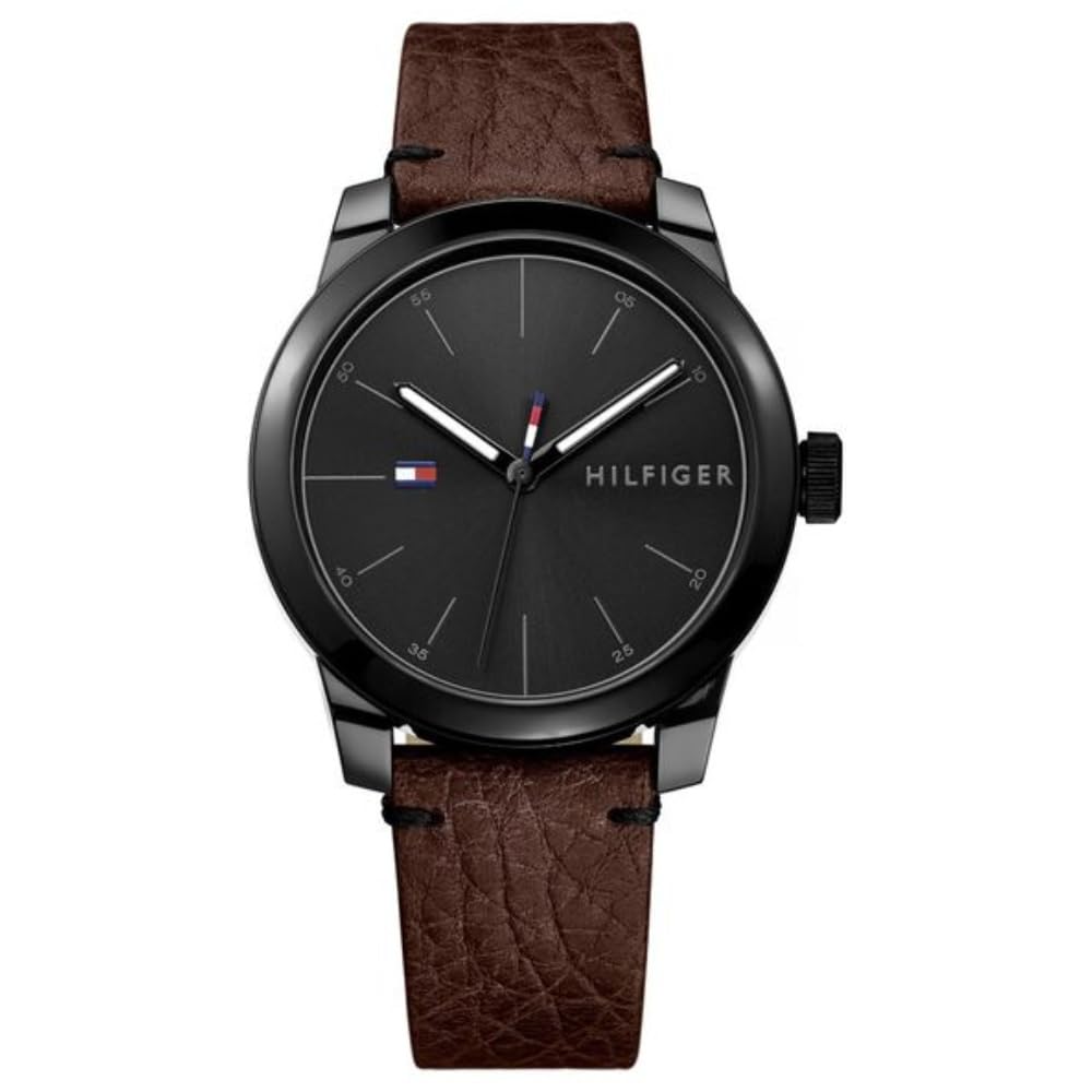 Tommy Hilfiger Analog Black Dial Leather Strap Watch for Men