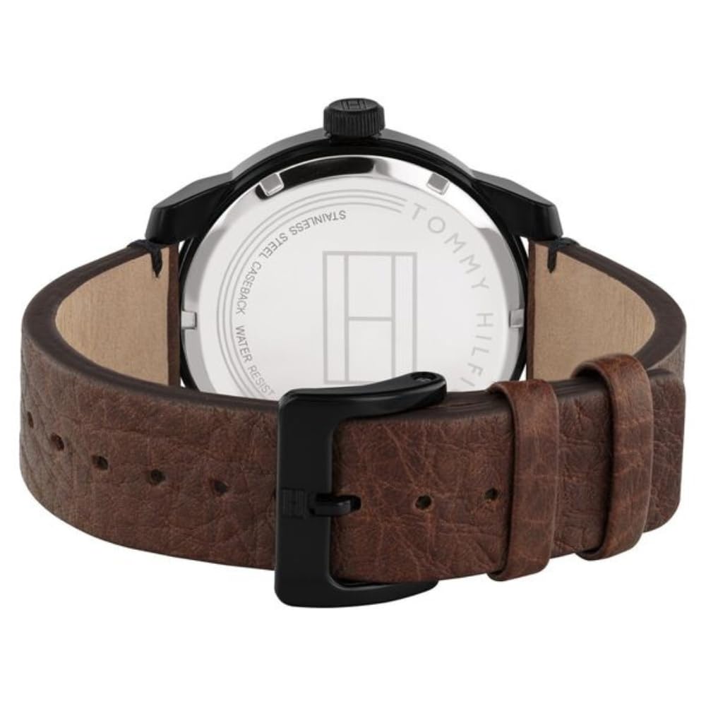 Tommy Hilfiger Analog Black Dial Leather Strap Watch for Men