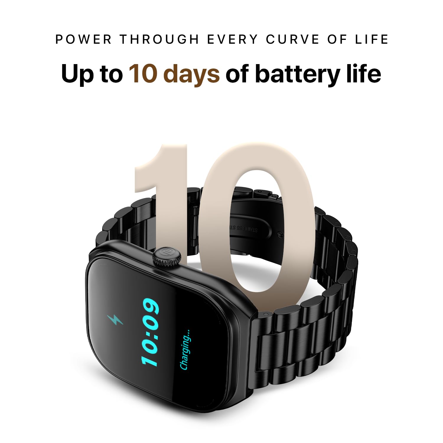Noise Icon Arc Smartwatch with 2.01” Curved Display, 10-Day Battery, 100+ Sports Modes, Voice Assistant & 1ATM Water Resistant - Jet Black
