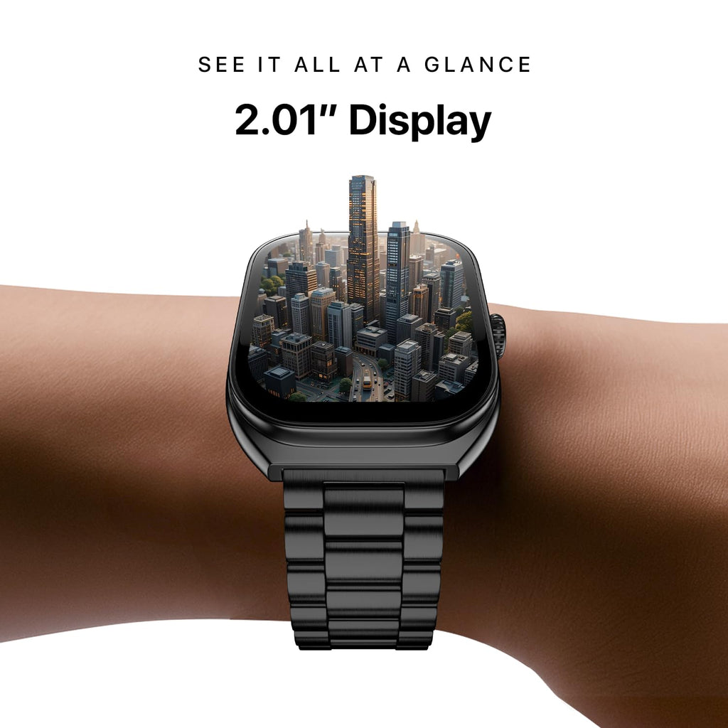 Noise Icon Arc Smartwatch with 2.01” Curved Display, 10-Day Battery, 100+ Sports Modes, Voice Assistant & 1ATM Water Resistant - Jet Black