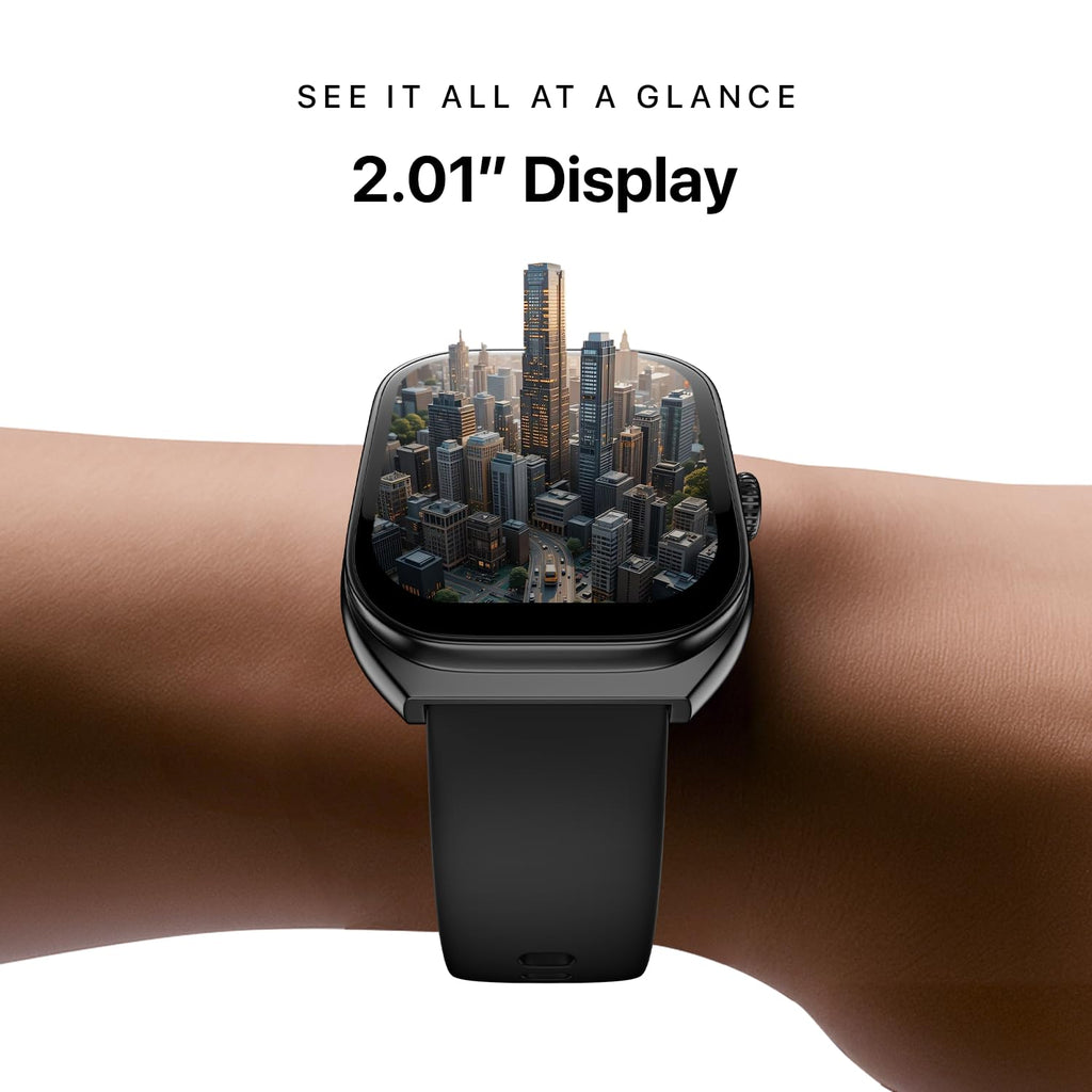 Noise Icon Arc Smartwatch with 2.01” Curved Display, 10-Day Battery, 100+ Sports Modes, Voice Assistant & 1ATM Water Resistant - Jet Black