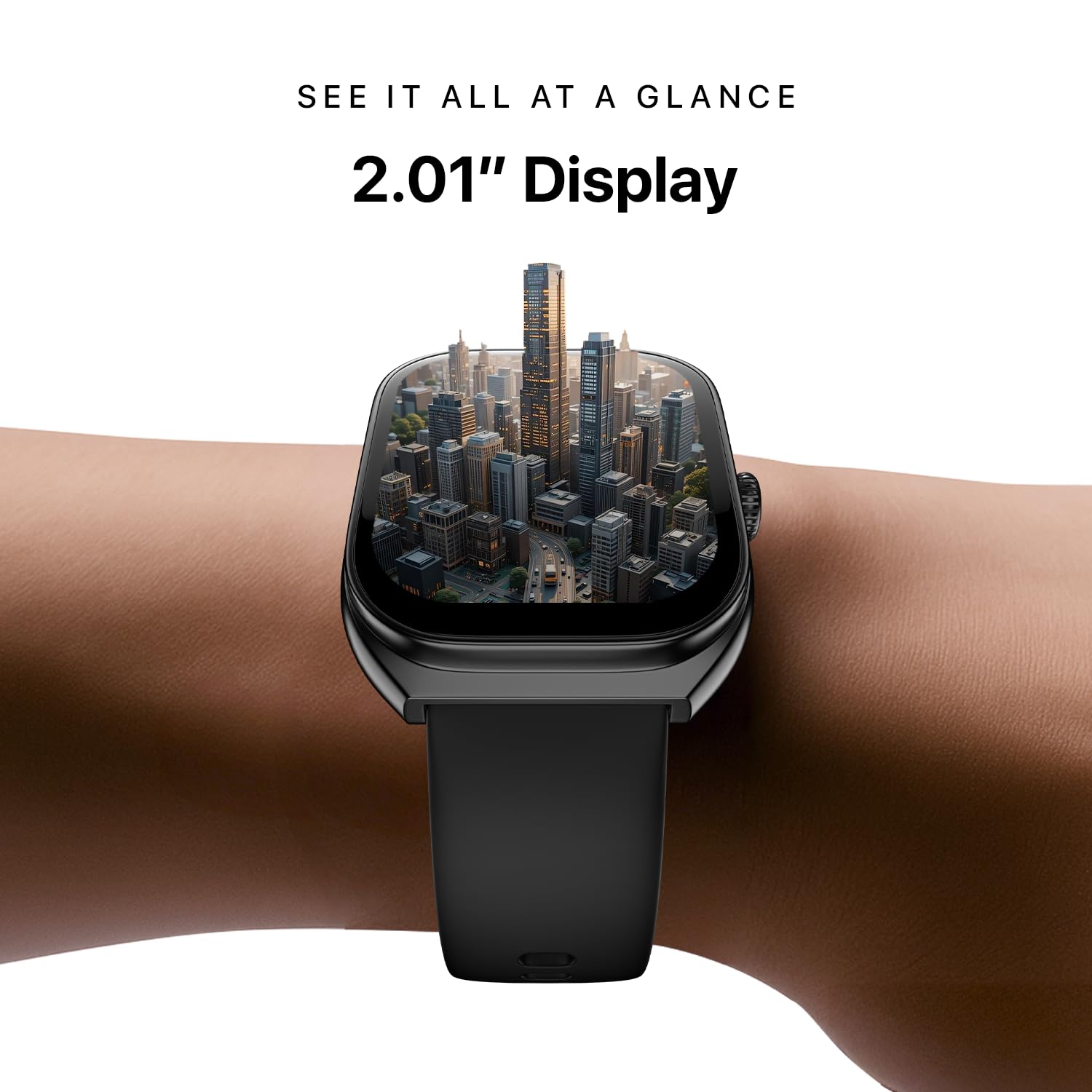 Noise Icon Arc Smartwatch with 2.01” Curved Display, 10-Day Battery, 100+ Sports Modes, Voice Assistant & 1ATM Water Resistant - Jet Black