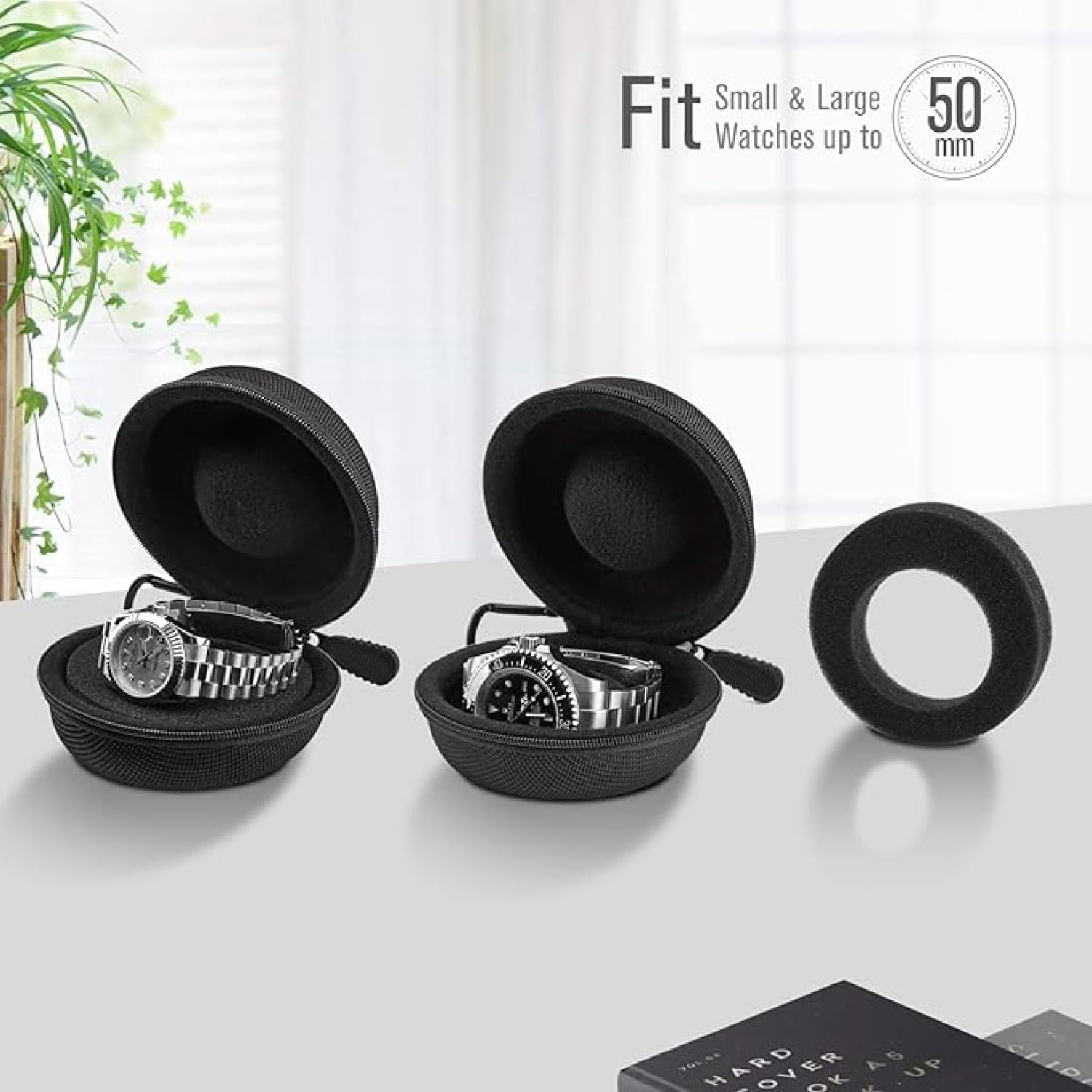 Sounce Travel Watch Hard Storage Box Case for Apple iWatch, Boat, Fire Boltt, Noise, Dizo, Beatxp, Fast-Track, Ptron, Amazfit and Other Watches, Portable Carrying Hard Protective Cover, Nylon - Black