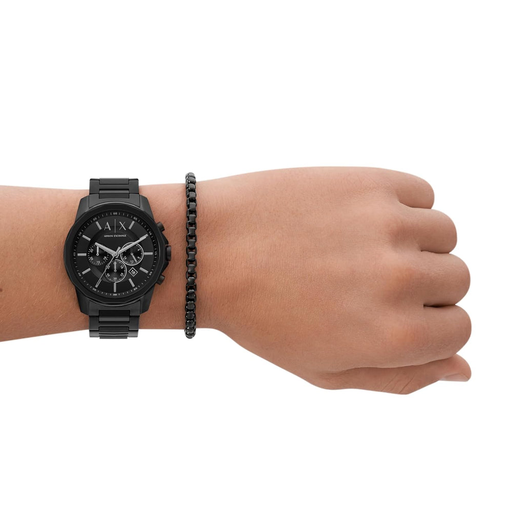 Armani Exchange Stainless Steel Analog Black Dial Men's Watch-Ax7148Set